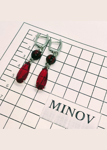 Сережки 3173 з натурального бурштину відтінок бордовий MINOV (316470508)