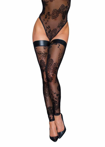Чулки F243 Tulle stockings with patterned flock embroidery – Noir Handmade (297587365)