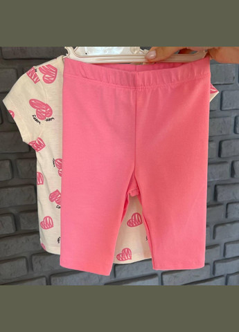 Рожевий літній дитячий костюм футболка (біла з сердечками) та легінси (рожеві) 5-6 років (см) LC Waikiki