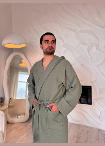 Вафельний халат Чоловічий M-L Хакі (П4К-al-hal-vafel-m-002) No Brand (348095269)