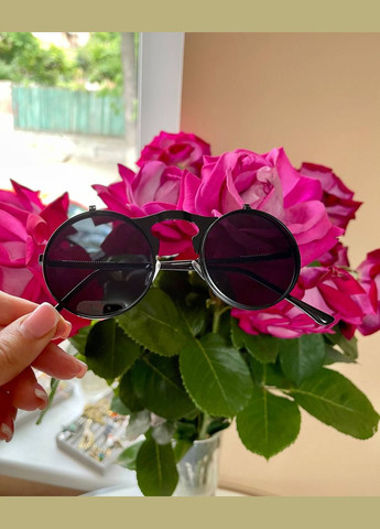 Окуляри з подвійними лінзами іміджеві сонцезахисні круглі у стилі Steampunk чорного кольору унісекс LIGHT (315889596)