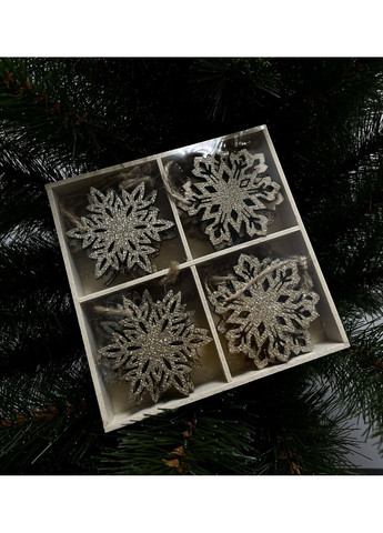 Новорічні підвісні прикраси Сніжинки House of Seasons комплект 16 шт дерев'яні декор для ялинки з блискітками ProDobro (367265162)