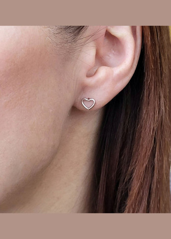 Срібні сережки гвоздики на фіксаторах без каменів Контур Серце срібло 925 проби Родоване 1306с 0.66г No Brand (306742649)