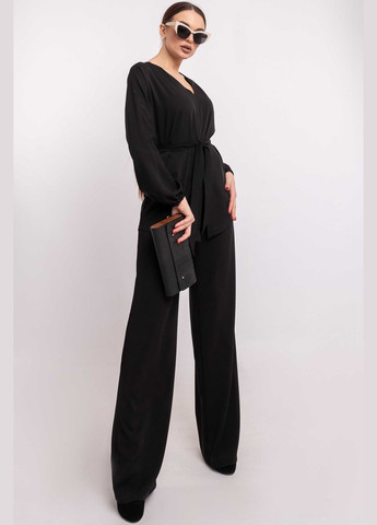 Чорна подовжена аристократична блуза з широким рукавом і поясом (бл 0220) RiMari