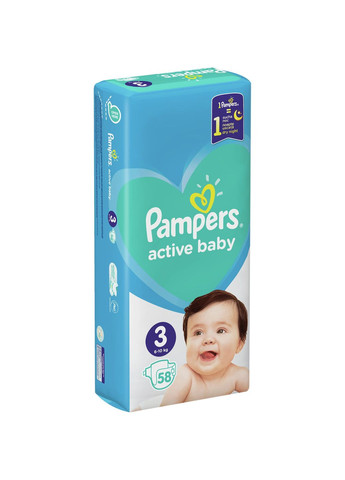 Підгузки Pampers active baby midi розмір 3 (6-10 кг), 58 шт (268145747)