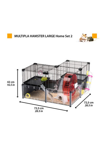 Модульна клітка для хом'яків та мишей Multipla Hamster Lagre з аксесуарами чорна 107.5x37.5x42 см 57007417 Ferplast (284282861)