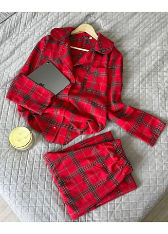 Червона зимня жіноча піжама сорочка + брюки FINO Mode