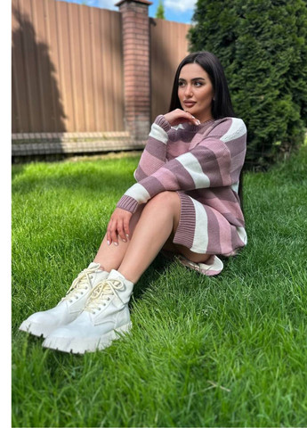 Пудровое повседневный вязаное платье меди Allthings в полоску