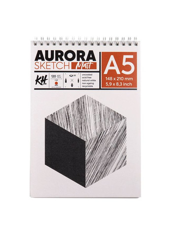 Альбом для ескізів на спіралі Smooth & Matt 120 г/м2 20 л Aurora (362583958)
