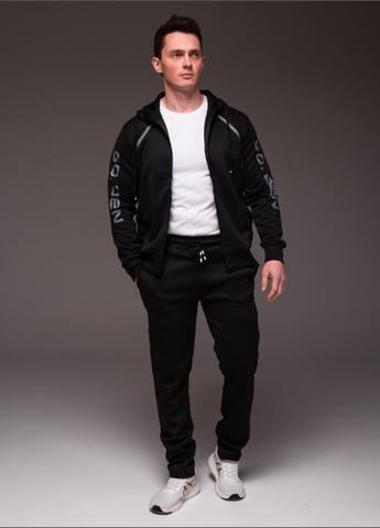 Чорний костюм спортивний з капюшоном rise,штани прямі на манжетах,кофта з кишенями No Brand