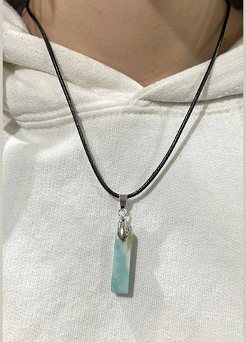 Кулон талісман з натуральним каменем Амазоніт прямокутної форми на шнурку в подарунковій коробці АТМ (331291781)