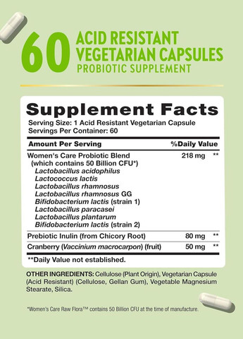 Жіночі пробіотики Raw Flora Probiotics for Women 50 Billion CFU 60 капс. Nature's Truth (346513782)