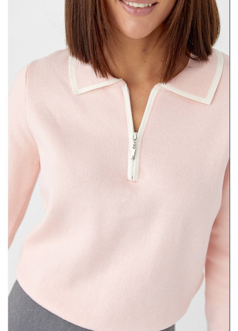 Розовый демисезонный свитер-поло с воротником на молнии — универсальный размер, турция (замеры в описании) GD/GL Модний простір