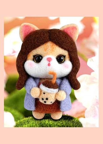 Набір для валяння Кішечка з напоєм + інструменти + брелок No Brand 1849 (315930963)