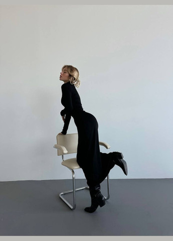 Чорна повсякденний сукня облягаюча довжина максі з коміром гольф сукня-водолазка No Brand