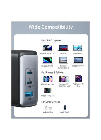 Зарядний пристрій PowerPort 736 Nano II - 100W 2xUSB-C PD 1xPIQ GaN Black (A2145G11) Anker PowerPort 736 Nano II - 100W 2xUSB-C PD 1xPIQ GaN (372157363)