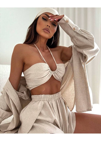 Твоя ідеальна ЧЕТВІРКА з льону (сорочка+шорти+топ+хустинка) Україна (352768447)