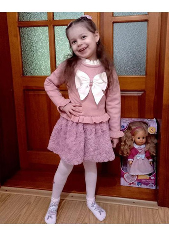 Рожева 👗 тепла в'язана для дівчинки | машинна в'язка, утеплений низ, розміри 92–104 см No Brand (366428831)