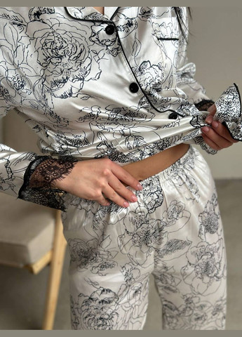 Чорно-біла всесезон піжама жіноча сорочка + брюки No Brand