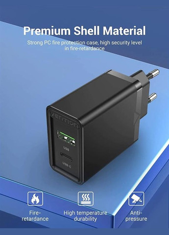 Сетевое зарядное устройство для USB Type C + QC4.0 (18-20W) Black (FBBB0-EU) Vention (336953154)
