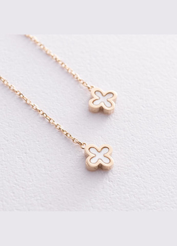 Золотые серьги - протяжки Клевер с перламутром с08576 Oniks (264022944)