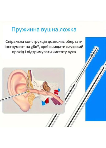 Набор инструментов для чистки ушей из нержавеющей стали в металлическом чехле с карабином 10 шт No Brand (352768056)