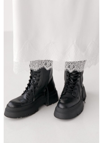 Белая атласная юбка миди с кружевом Lurex