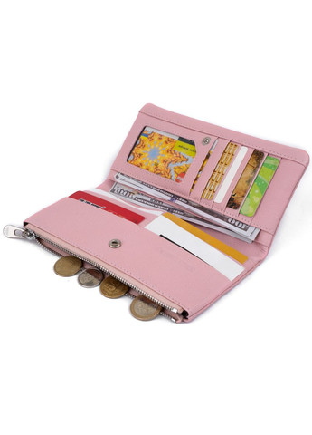 Женский кошелек на кнопке с карманом на молнии из натуральной кожи розовый (sku_19201) No Brand (328218815)