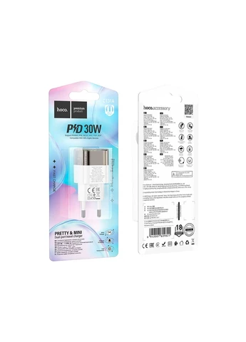 Мережевий зарядний пристрій dual-port PD30W+QC3.0 charger(EU) Transparent black Hoco C131A Platinum (386477409)