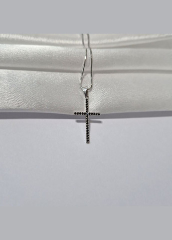 Срібний прямий Хрестик з Чорними каменями срібло 925 проби Родоване 1011 0.81г No Brand (314510452)