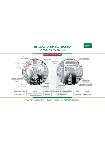 Памятная монета 10 гривен "Государственная пограничная служба Украины" серии ВСУ 2020 года Національний Банк України (372735301)