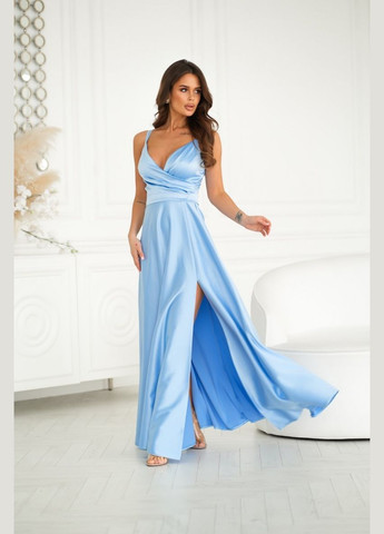 Голубое вечернее платье а-силуэт First Woman однотонное