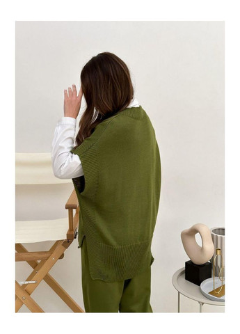 Зелений демісезонний в'язана жилетка жіноча — універсальна жилетка для кежуал та ділового стилю artknit (ak28260p) Art Knit