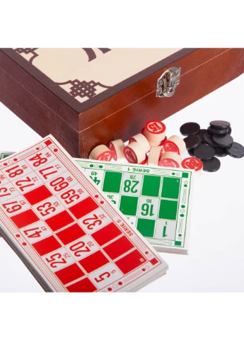 Лото настольная игра в деревянной коробке W9902 (90 деревянных баррел, 48 карт, 40 фишек, р-р 20x12x6см, коричневый) SP-Sport (354703707)