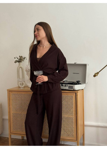 Домашній костюм із трикотажу в рубчик No Brand (362588326)