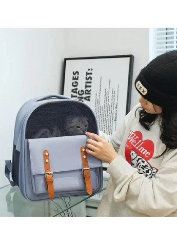 Рюкзак сумка переноска для тварин котів собак з вентиляцією ручкою кишенею для аксесуарів 40x33x23 см (477184-Prob) Блакитний Unbranded (295438369)