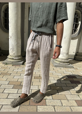 Бежевые праздничный, классические, повседневный, пляжный летние классические брюки Puro Lino