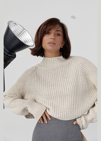 Короткий вязаный свитер в рубчик с рукавами-регланами 3935 Lurex (280910098)