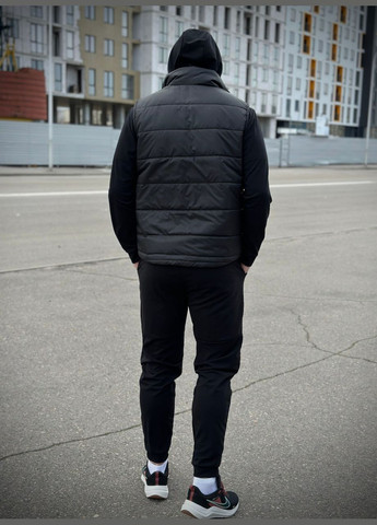 Чорний демісезонний базовий демісезонний костюм чорний худі + чорні штани + жилетка Vakko