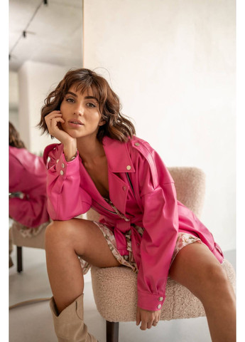 Малиновая демисезонная женская куртка pilot new из экокожи оверсайз с ремнем (mil535) milirud