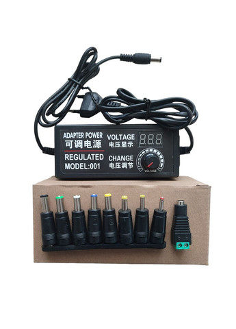 Блок живлення універсальний регульований 3-12В 5А, 5.5x2.5 мм з перехідниками 8шт. Чорний (код: 3-12В5А ) Foxsur (325449178)