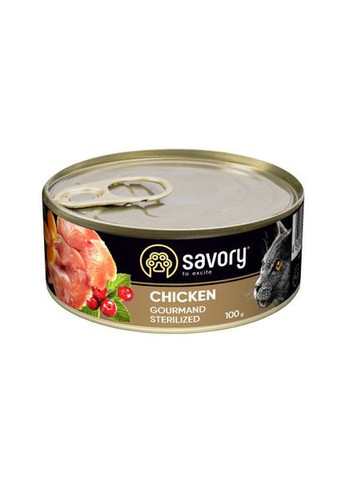 Вологий корм для стерилізованих котів, з куркою, 100 г Savory (322874559)
