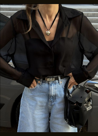 Повсякденна літня тонка сорочка з шифону преміум якості, чорна сорочка яка круто поєднується з джинсами та сукнями No Brand 616 (299629632)