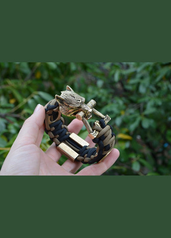 Браслет из паракорда с Волком и Клипсой "SOF UA" из бронзы + шлем ужаса + валькнут + брелок в подарок No Brand (341738792)