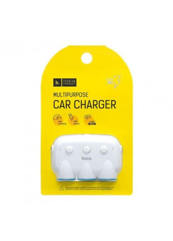 Автомобильное зарядное устройство Тройник разветвитель 3 выхода + 2 USB 2.1 A C1 USB Hub Белый Hoco (318018697)