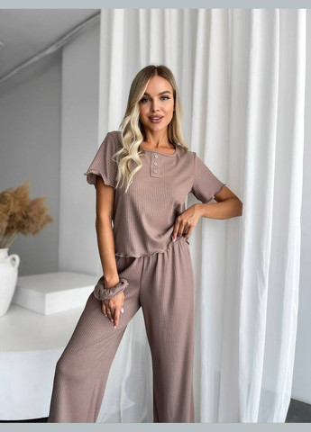 Темно-бежевая трикотажная пижамка тройка Osoblyva