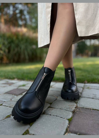 Осенние женские ботинки из натуральной кожи черные (1778) No Brand