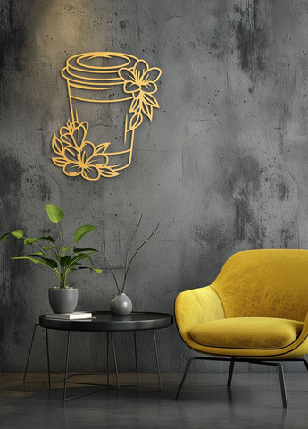 Настенный Декор в комнату, интерьерная картина из дерева "Кофе с собой", стиль минимализм 20х23 см Woodyard (291882439)