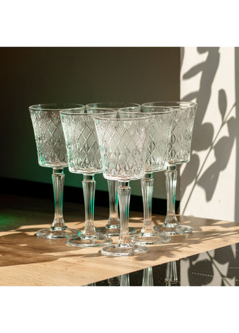 Набор бокалов для вина 6 шт стеклянные прозрачные для подачи красного и белого вина бокалы на высокой ножке ProDobro (364192690)