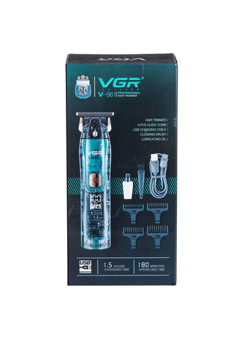 Тример для стрижки акумуляторний з 4 насадками Зелений VGR V-961 No Brand (369478439)